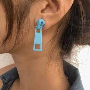 Blue zipper pull earrings